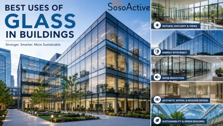 Best uses of glass in buildings featuring modern glass architecture, energy-efficient facades, natural daylight, sustainable design, and contemporary commercial spaces